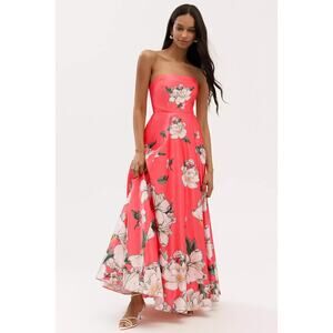 BHLDN Savannah Pink Floral Elegant Strapless Satin A Line Corset Dress NWT 0